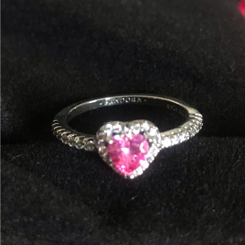 Pandora Silver Ring with Pink Heart Stone